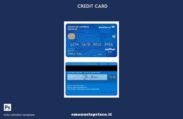 modello di biglietto da visita AMEX della USA Bank of America in stile verificat